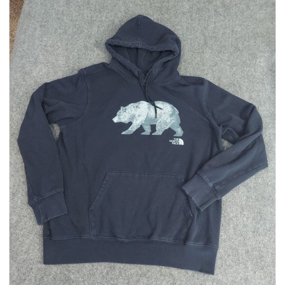 The North Face Hoodie Mens Large Blue Bear Logo Pullover Sweater Sweatshirt - Picture 1 of 11